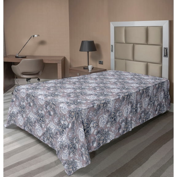 Ambesonne Flowers Flat Bedding Sheet Soft Top Sheet, Vintage Wild Forest Floral, Twin, Eggshell and Pale Sepia