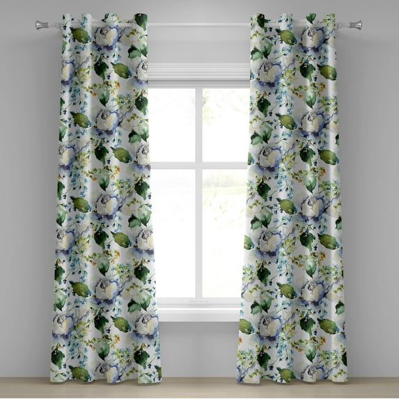 Ambesonne Flowers Grommet Curtain, Bloom of Wild Florets Print, 50"x84", Olive Green Blue and Lavender