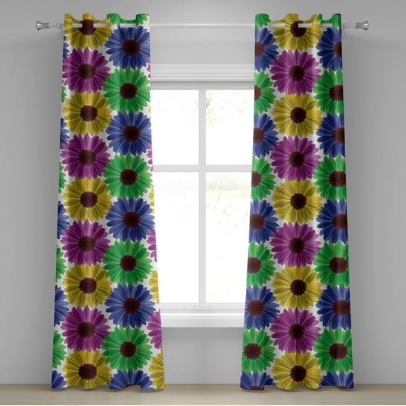 Ambesonne Flowers Grommet Curtain, Blooming Colorful Gerbera, 50"x108", Blue Purple Green