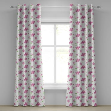 Ambesonne Flowers Grommet Curtain, Floral Patterns Country, 50" x 108", Pink White