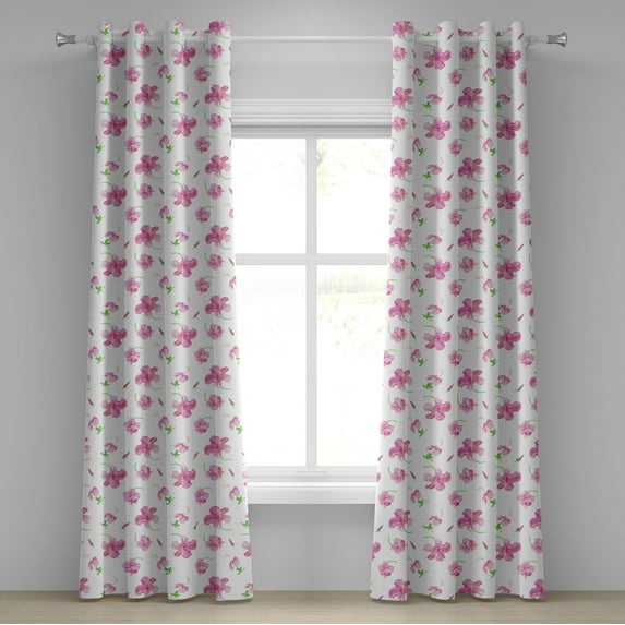 Ambesonne Flowers Grommet Curtain, Floral Patterns Country, 50" x 84", Pink White