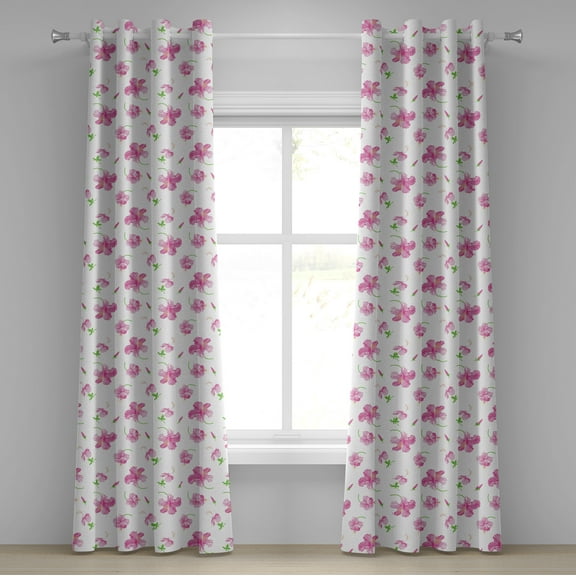 Ambesonne Flowers Grommet Curtain, Floral Patterns Country, 50" x 96", Pink White