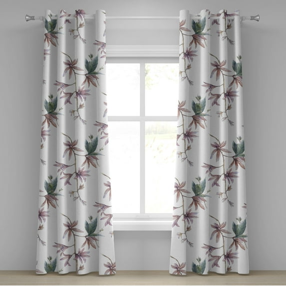 Ambesonne Flowers Grommet Curtain, Innocent Leaves Exotic Art, 50"x96", Almond Lilac and Grey Teal