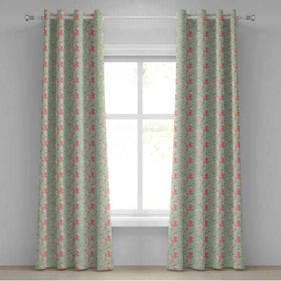 Ambesonne Flowers Grommet Curtain, Retro Spring Blossoms, 50" x 120", Mint Pink