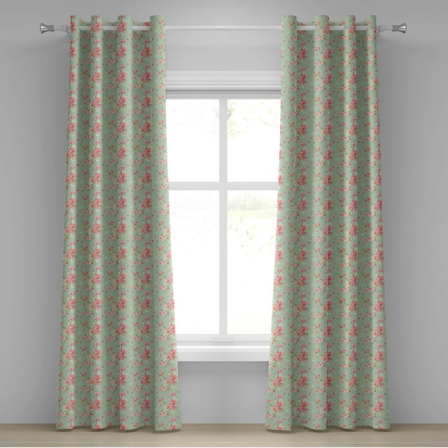 Ambesonne Flowers Grommet Curtain, Retro Spring Blossoms, 50" x 96", Mint Pink