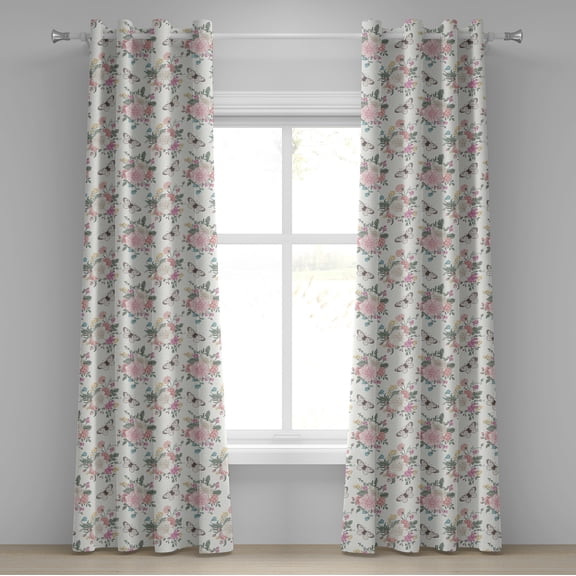Ambesonne Flowers Grommet Curtain, Roses Bouquet, 50" x 108", Pale Pink Green