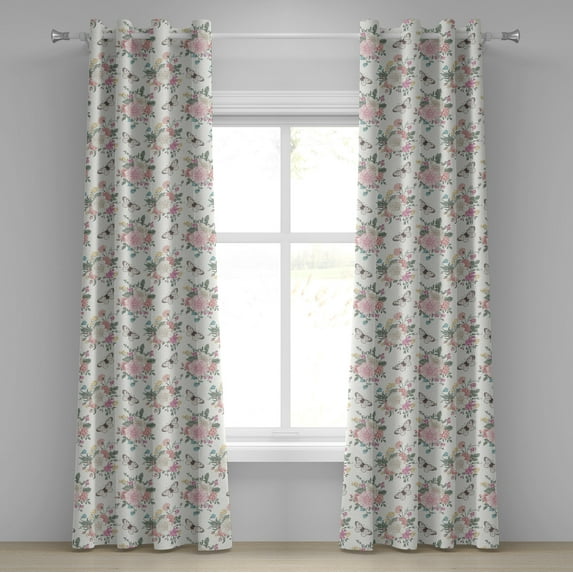 Ambesonne Flowers Grommet Curtain, Roses Bouquet, 50" x 120", Pale Pink Green