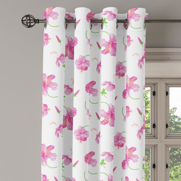 Ambesonne Flowers Grommet Curtain Single Panel, Floral Patterns Country, 50"x60", Pink White