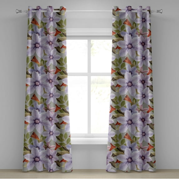 Ambesonne Flowers Grommet Curtain, Spring Petals Floral Print, 50"x84", Lavender Pale Sepia and Green