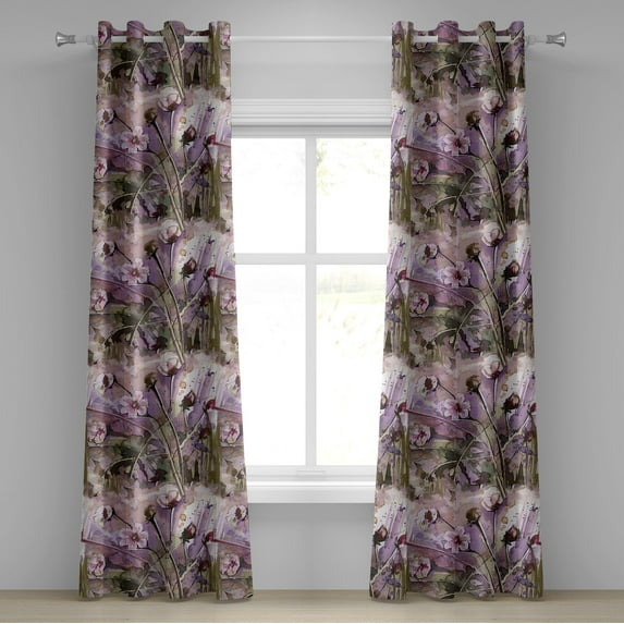 Ambesonne Flowers Grommet Curtain, Watercolor Meadow Flowers, 50"x72", Mauve Army Green and Rose