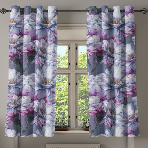 Ambesonne Flowers Grommet Curtain, Wild Roses Vintage Floral, 50"x60", Purpleblue Lilac and Fuchsia