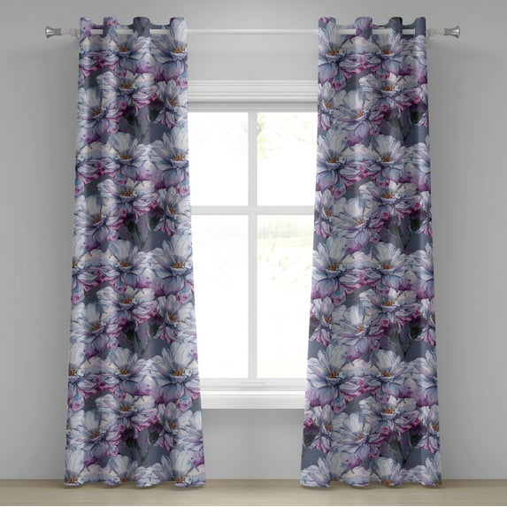 Ambesonne Flowers Grommet Curtain, Wild Roses Vintage Floral, 50"x72", Purpleblue Lilac and Fuchsia