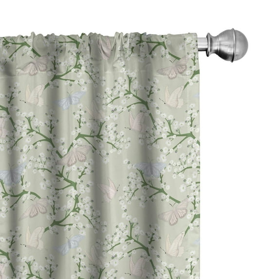 Ambesonne Flowers Insects Window Curtains, Pastel Branches Art, Each 28" W x 95" L, Pastel Green Multicolor