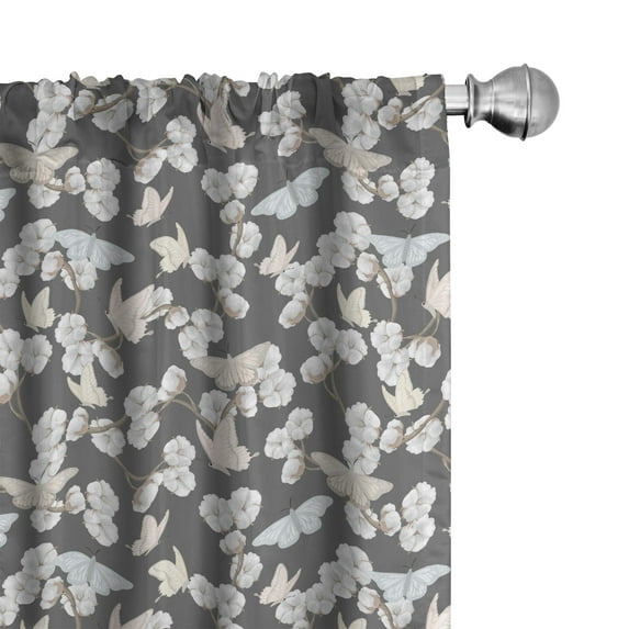 Ambesonne Flowers Insects Window Curtains, Vintage Foliage Art, Each 28" W x 63" L, Grey and Warm Taupe