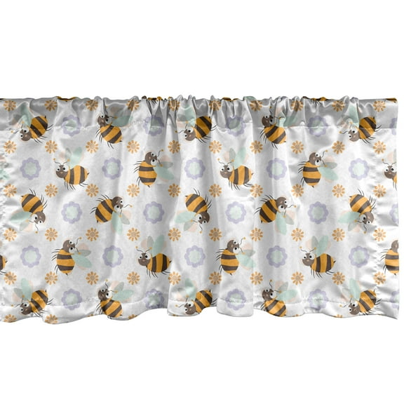 Ambesonne Flowers Insects Window Valance, Friendly Interpretations of Bees, Curtain Valance for Kitchen Bedroom Decor with Rod Pocket, 54" X 18", Champagne Multicolor