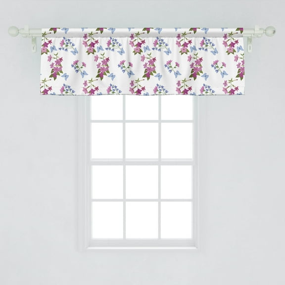 Ambesonne Flowers Insects Window Valance, Interpretation of Wildflowers in Violet Tones, Curtain Valance for Kitchen Bedroom Decor with Rod Pocket, 54" X 18", Fuchsia Multicolor