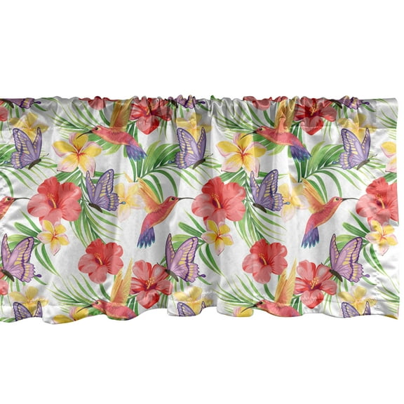 Ambesonne Flowers Insects Window Valance, Summer-Themed Scene of Tropical Plantation, Curtain Valance for Kitchen Bedroom Decor with Rod Pocket, 54" X 18", Multicolor