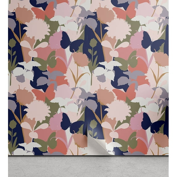 Ambesonne Flowers Peel & Stick Wallpaper for Home, Abstract Floral Butterfly, 13"x36", Blush Salmon Sage Green
