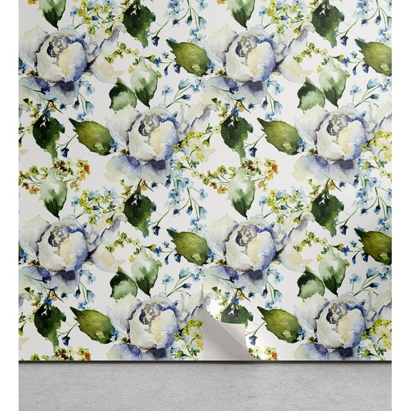 Ambesonne Flowers Peel & Stick Wallpaper for Home, Bloom of Wild Florets Print, 13"x72", Olive Green Blue and Lavender