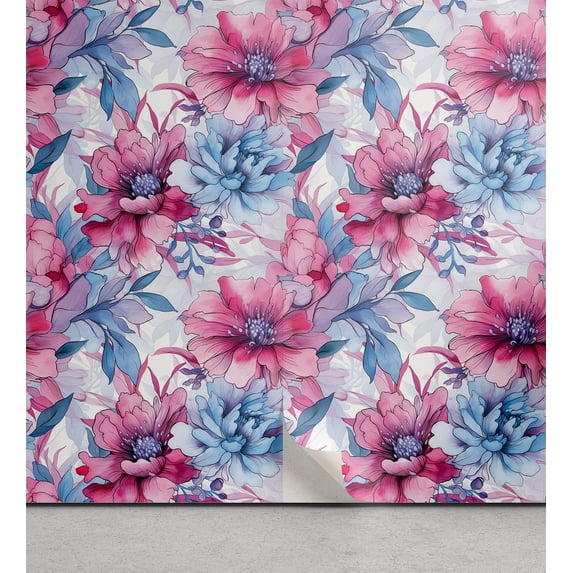 Ambesonne Flowers Peel & Stick Wallpaper for Home, Dreamy Soft Cheery Color, 13"x100", Pink Lavender and Pale Blue