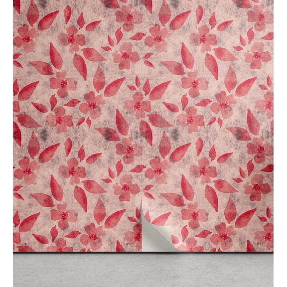 Ambesonne Flowers Peel & Stick Wallpaper for Home, Weathered Look Floral Print, 13"x72", Rose Dark Pink Grey Pink