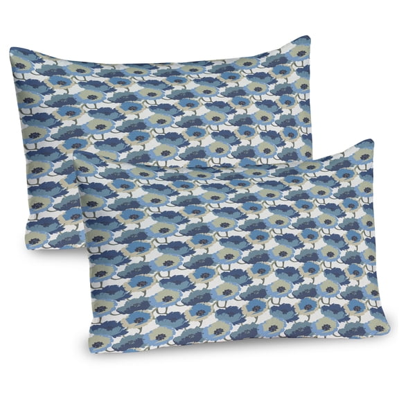Ambesonne Flowers Pillow Sham 2 Pack, Blossoming Graphic Pattern, 26"x20", Slate Blue Beige