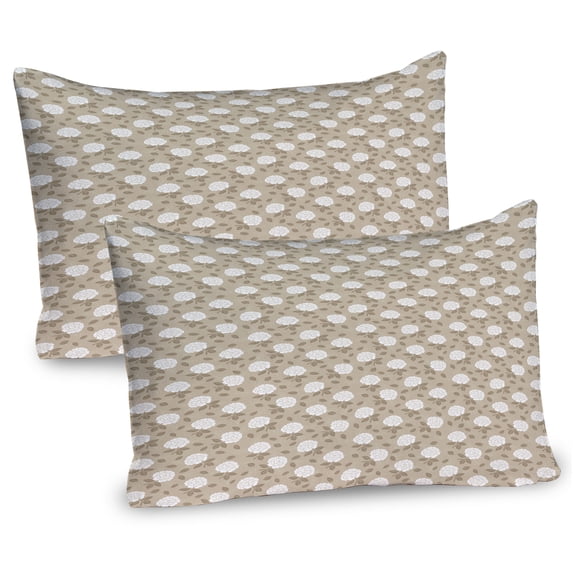 Ambesonne Flowers Pillow Sham 2 Pack, Romantic Roses Branches, 26"x20", Tan Cocoa and White