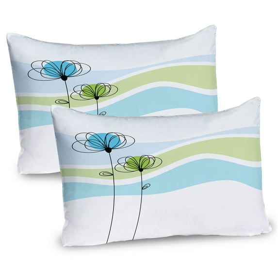 Ambesonne Flowers Pillow Sham 2 Pack, Summer Flowers, 30"x20", Apple Green Aqua