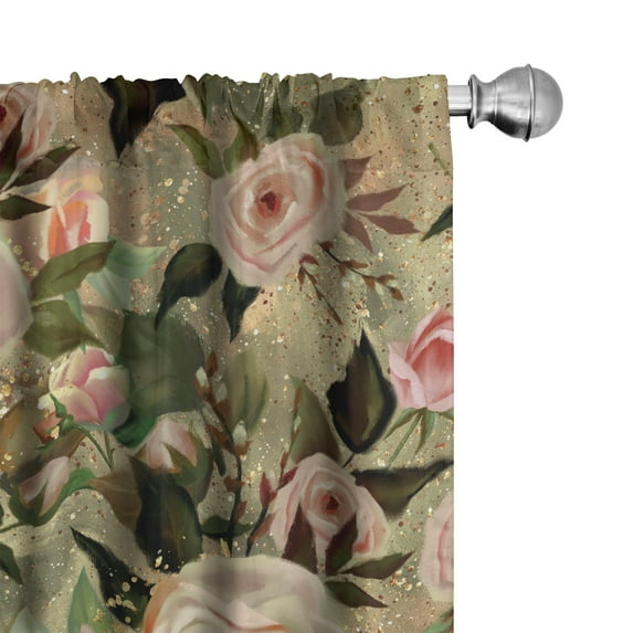 Ambesonne Flowers Print Curtains, Countryside Roses Art, Pair of 28"x63", Pale Rose Laurel Green