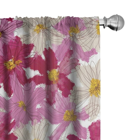 Ambesonne Flowers Print Curtains, Daisy Blossoms Art, Pair of 28"x84", Eggshell Magenta Pink
