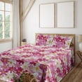 thumbnail image 1 of Ambesonne Flowers Print Fitted & Flat Sheet with Shams 4 Pcs Set, Daisy Blossoms Art, Queen, Eggshell Magenta Pink, 1 of 1