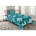 thumbnail image 1 of Ambesonne Flowers Quilted Bedspread Set 2 Pcs, Floral Romantic Beams, Twin Size, Petrol Blue Teal White, 1 of 3