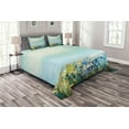 thumbnail image 1 of Ambesonne Flowers Quilted Bedspread Set 3 Pcs, Aqua Painting Effect, Queen Size, Pale Blue, 1 of 3