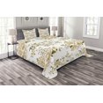 thumbnail image 1 of Ambesonne Flowers Quilted Bedspread Set 3 Pcs, Floral Roses Vector, Queen Size, White and Beige, 1 of 3