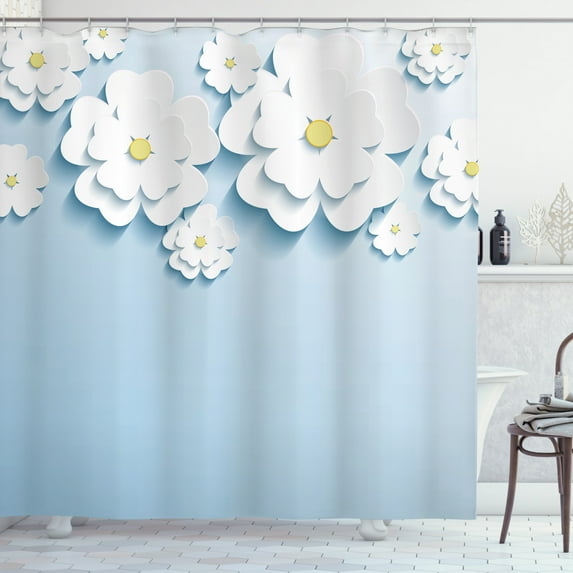 Ambesonne Flowers Shower Curtain, Abstract Cherry Blossom, 69"Wx84"L, Pale Blue and White