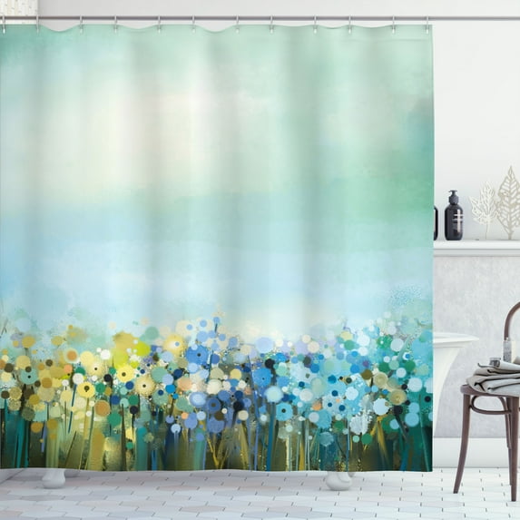 Ambesonne Flowers Shower Curtain, Aqua Painting Effect, 69"Wx84"L, Pale Blue