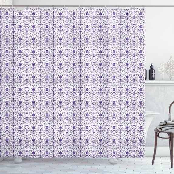 Ambesonne Flowers Shower Curtain, Damask Art Pattern Vintage, 69"Wx75"L, White Violet