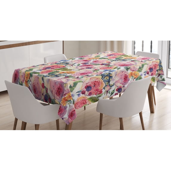 Ambesonne Flowers Tablecloth Rectangular Table Cover, Shabby Plant Rose Floral, 60"x90", Multicolor