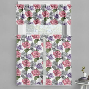 Ambesonne Flowers Valance & Curtain, Roses in Pink and Purple, 55"x30", Multicolor