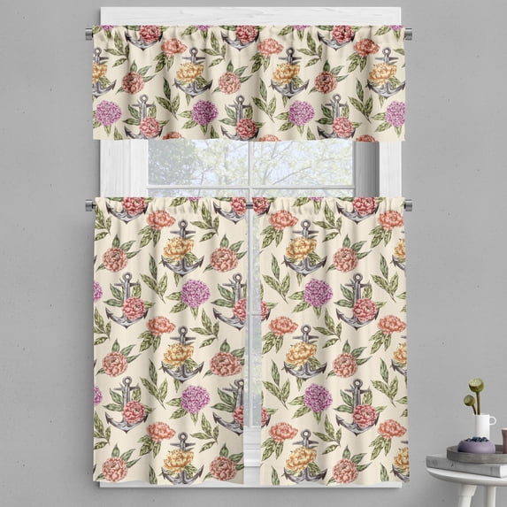 Ambesonne Flowers Valance & Curtain, Vintage Flower and Anchors, 55"x45", Multicolor