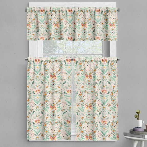 Ambesonne Flowers Valance & Curtain, Vintage Hearts Ribbons, 55"x24", Beige Mint