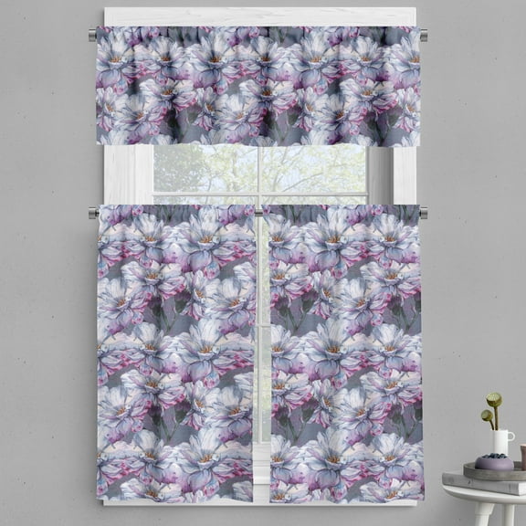 Ambesonne Flowers Valance & Curtain, Wild Roses Vintage Floral, 55"x24", Purpleblue Lilac and Fuchsia