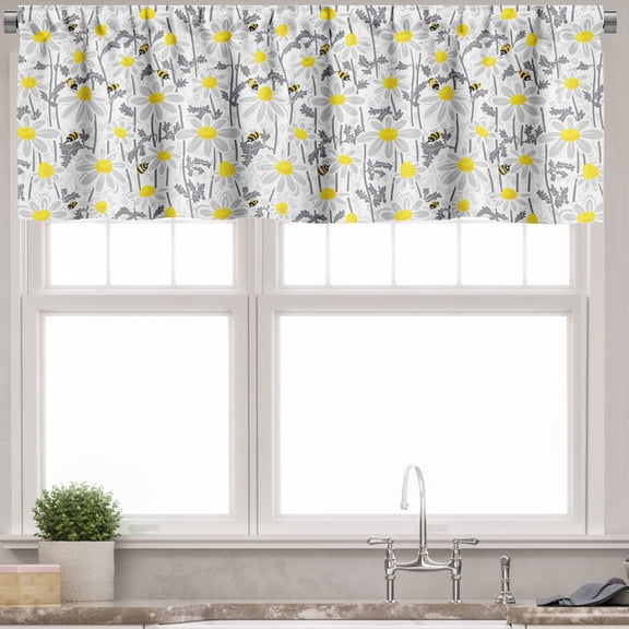 Ambesonne Flowers Valance Pack of 2, Daisy Leaf Spring Time, 54"X12", Yellow White