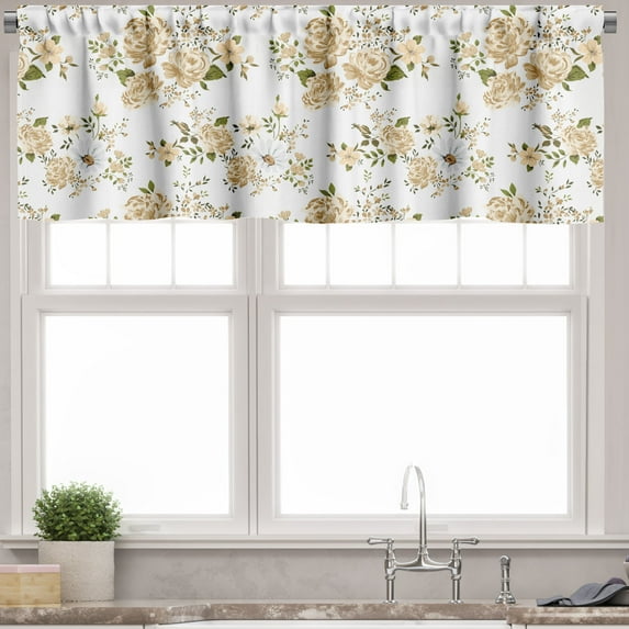 Ambesonne Flowers Valance Pack of 2, Floral Roses Vector, 54"X18", White and Beige
