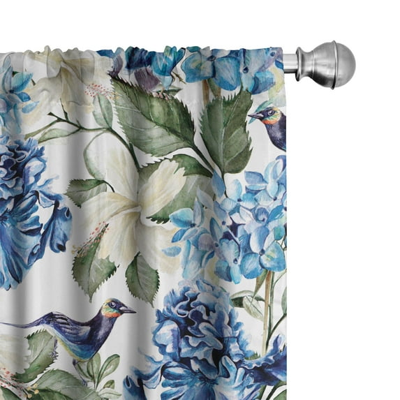 Ambesonne Flowers Vintage Curtains, Hydrangea Branches, Pair of 28"x63", Blue Olive Green Eggshell