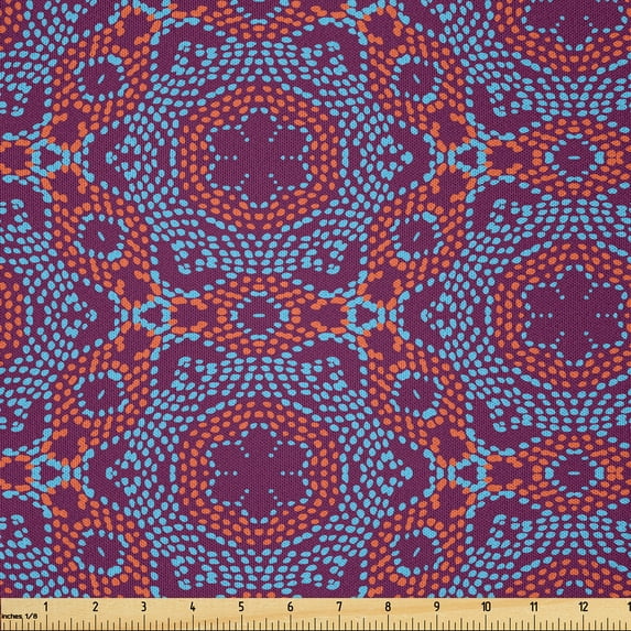 Ambesonne Flowers Vintage Fabric by the Yard Microfiber, Dots Retro Artwork, 3 Yards, Burnt Sienna and Sky Blue