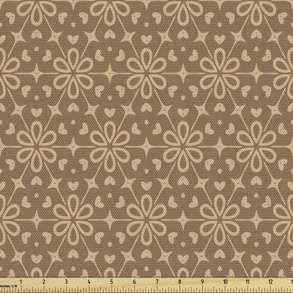 Ambesonne Flowers Vintage Fabric by the Yard Upholstery, Brownish Stripes, 2 Yards, Pale Chocolate and Cocoa