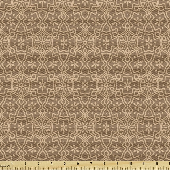 Ambesonne Flowers Vintage Fabric by the Yard Upholstery, Circular Stripe Art, 2 Yards, Pale Chocolate and Cocoa