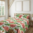 thumbnail image 1 of Ambesonne Flowers Vintage Fitted & Flat Sheet with Sham 3 Pcs Set, Dahlia Pattern Leaf, Twin, Dark Pink Fern Green, 1 of 1