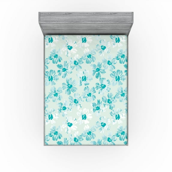Ambesonne Flowers Vintage Fitted Sheet, Aquarelle Bloom Art, California King, Dark Seafoam Almond Green